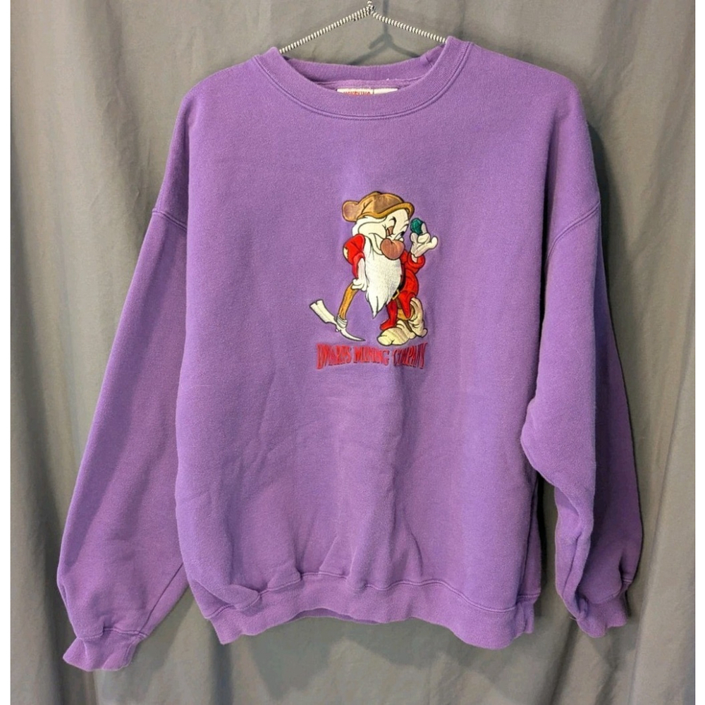 Vintage Disney Dwarfs Crew neck Sweatshirt Woman's XL Purple Embroidered 90s